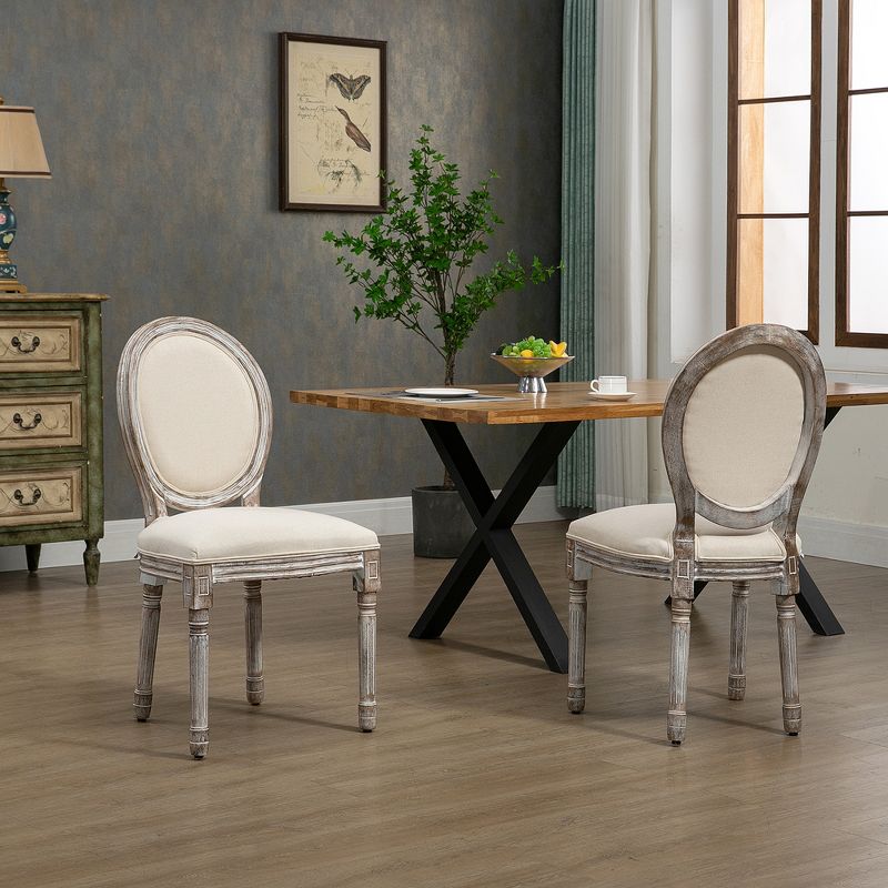 HOMCOM Vintage Armless Dining Chairs Set of 2, French Chic Side Chairs with Curved Backrest and Linen Upholstery for Kitchen, or Living Room, 3 of 7