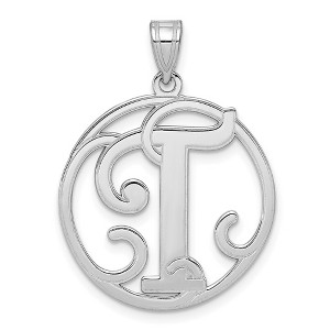 Black Bow Jewelry Rhodium Plated Sterling Silver Fancy Script Initial A-Z Pendant, 20mm - 1 of 4