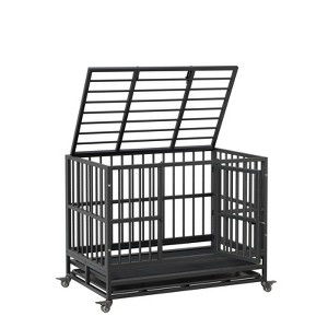 Heavy Duty Dog Cage Metal Kennel and Crate, Escape Proof Dog Cage Kennel,360° Lockable Wheels and Removable Tray - 1 of 4