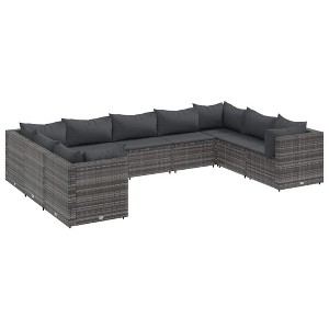vidaXL 9 Piece Patio Lounge Set - Gray Poly Rattan Outdoor Furniture with Cushions - Modular Garden Sofa Set for Patio, Backyard, Terrace - 1 of 4
