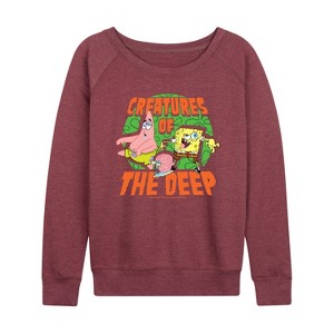 Women's - SpongeBob SquarePants - Creatures Of The Deep Lightweight French Terry Wide Neck Long Sleeve Shirt - 1 of 4