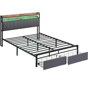 NicBex Upholstered Bed Frame with Charging Station,Built-in LED Lights and 2 Drawers for Adults/Boys/Girls,Gray - 1 of 4