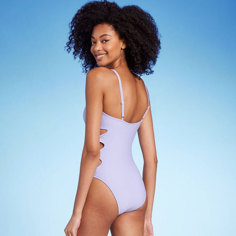 Women's Cut Out Knotted One Piece Swimsuit - Shade & Shore™ Lilac Purple , 3 of 7