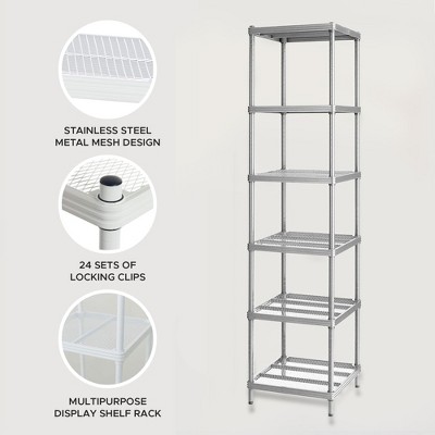 MeshWorks Silver 6-Tier Narrow Metal Storage Shelving Tower