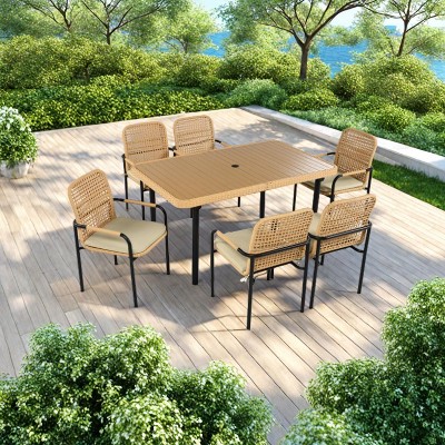 Merax 7-Piece Outdoor Dining Set with Rattan Chairs and Cushions