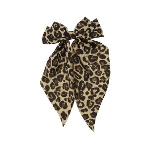 Unique Bargains Fashion Leopard Print Bow Ribbon Hair Clips Yellow Brown 1 Pc - 1 of 4