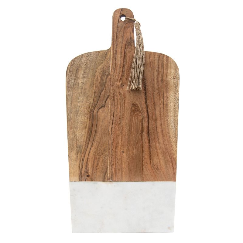 Medium White Wood, Marble & Jute Cutting Board - Foreside Home & Garden, 1 of 7