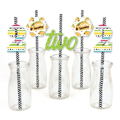 Big Dot of Happiness Taco Twosday - Paper Straw Decor - Mexican Fiesta Second Birthday Party Striped Decorative Straws - Set of 24