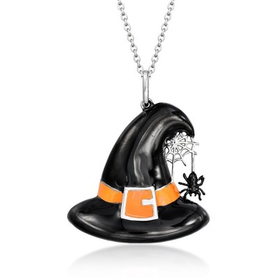 Ross-Simons Black and Orange Enamel Witch Hat Pendant Necklace in Sterling Silver Size 18