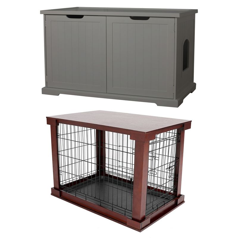 Merry Pet Cat Washroom Bench w/ Partition Wall + Cage w/ Protection Box EndTable, 1 of 7