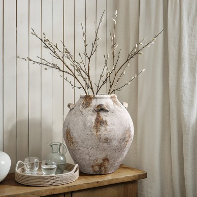 12-Inch Gray and Brown Ceramic Jug Vase with Handles