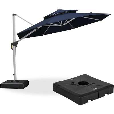 PURPLE LEAF 10/11/12/13ft Outdoor Patio Cantilever Umbrella with Base Offset Umbrella 360 Degree Rotation Round Umbrella for Deck Pool Garden