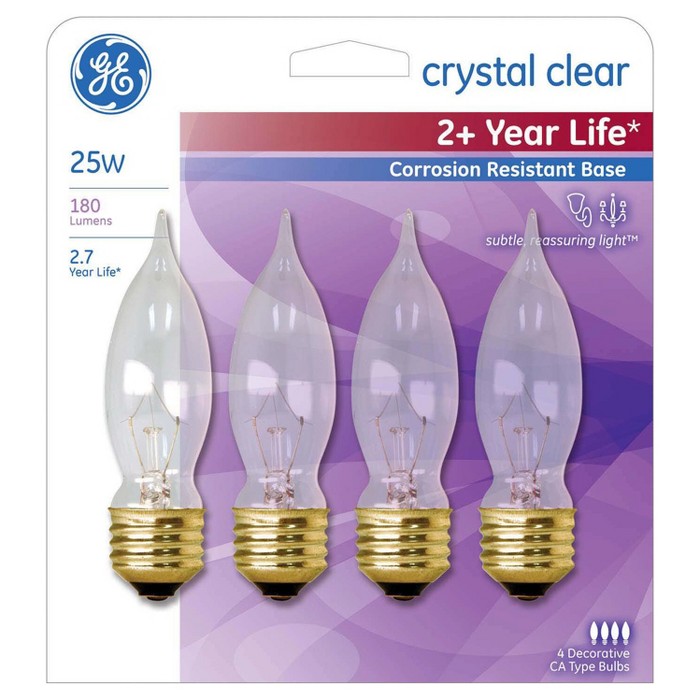 GE 25Watt CAM Long Life Incandescent Chandelier Light Bulb (4Pack) Soft White Target