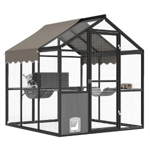 Aluminum Extra Large Catio Outdoor Cat Enclosure for Multiple Cats, Catio Large Cat Run, Cats Run Enclosure Walk in Kitten Condo with Channels - 1 of 4