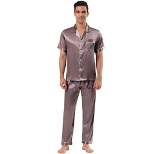 Lars Amadeus Men's Satin Pajama Sets Sleepwear Short Sleeves Button Down Night Wear Set
