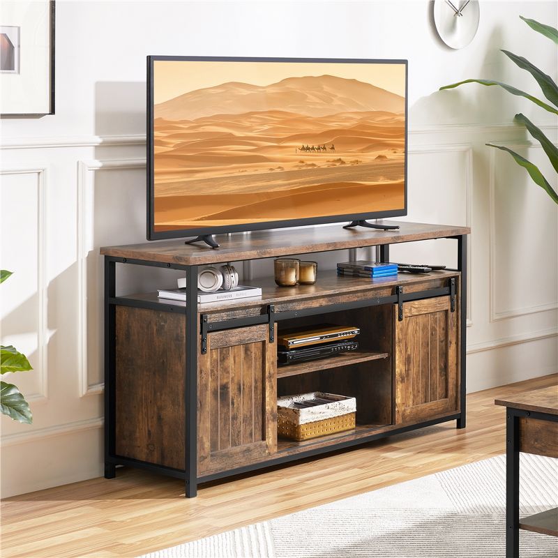 Yaheetech TV Cabinet for 65-inch TVs, Industrial TV Stand with Sliding Barn Doors，Rustic Brown, 4 of 7