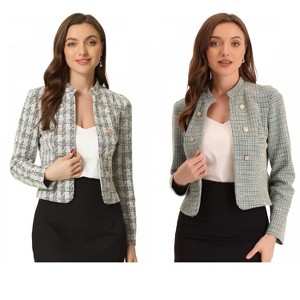 INSPIRE CHIC Women's Tweed Stand Collar Business Open Front Cropped Jacket 2 Packs - 1 of 4