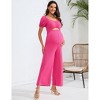Women's Maternity Summer Cutout Jumpsuits Puff Short Sleeve Sweetheart Neck Ruffle Casual High Waist Wide leg Rompers - 4 of 4