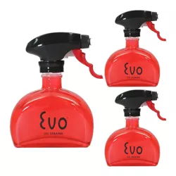 Evo Glass Non-Aerosol Oil Sprayer Bottle for Cooking Oils (3-Pack, 6oz, Red)