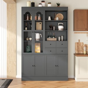CAVINAS Storage Cabinet,Tall Pantry Cabinet with 6 Doors,4 Drawers,2 Pull-Out Trays,6 Shelves(1 Adjustable),Pantry Cabinets for Kitchen,Dining - 1 of 4