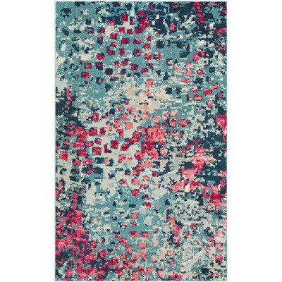 Blue and Pink Abstract Stain-Resistant Indoor Area Rug