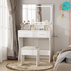 Jojoka Makeup Vanity Table with LED Lighted Mirror, Storage Drawers, USB Charging Ports & Stool – Modern Dressing Table for Girls Bedroom - 1 of 4