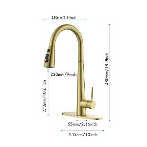 Stainless Steel Modern Kitchen Faucet with High-Arc Single Lever, Detachable Pull-Down Sprayer, and Matching Deck Plate - 1 of 4