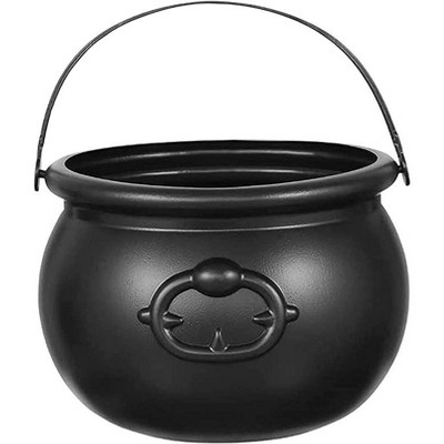 4E's Novelty 7.5" Halloween Plastic Cauldron, Durable Black Cauldron For Party Supplies, Large Halloween Candy Bowl, Perfect Halloween Decor