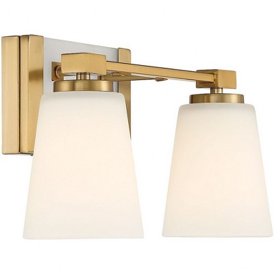 Warm Brass 2-Light Vanity with White Opal Glass Shades