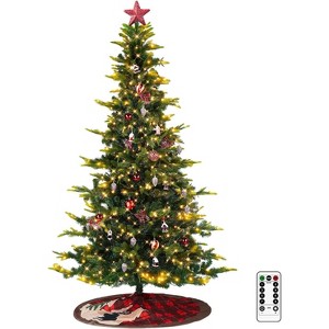 VINGLI 7.5ft Pre-lit Christmas Tree, 400 Lights, Deer Skirt, Red Ornaments, 950 PE PVC Tips, Holiday Party Decor - 1 of 4