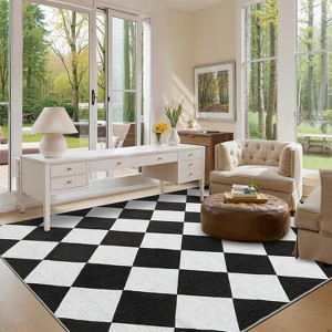Coucheta Washable Checkered Area Rug, Non-Slip & Stain Resistant, Modern Geometric Plaid Carpet for Bedroom, Living Room, Hallway, Dining & Nursery - 1 of 4