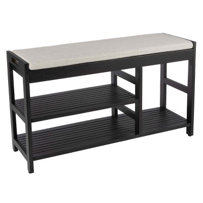 Shoe Bench 3-Tier Wooden Shoe Rack Shoe Storage with Padded Seat Cushion