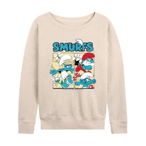 Women's - Smurfs - Grid Lightweight French Terry Wide Neck Long Sleeve Shirt - 1 of 4