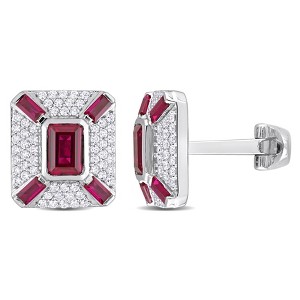 EVERLY JEWELRY |Sterling Silver 5-1/4ct TGW Octagon and Baguette-Cut Created Ruby and Created White Sapphire Cufflinks - 1 of 4