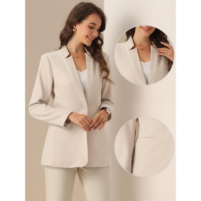 INSPIRE CHIC Women's Single Button Long Sleeve Solid Color Blazer Large Apricot — фото 2