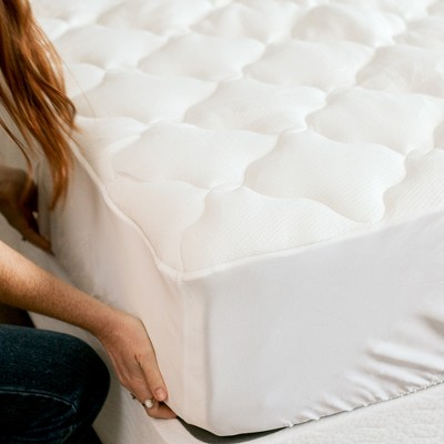 Extra Thick White Twin Bamboo Rayon Mattress Pad with Fitted Skirt