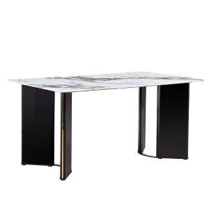 NicBex 63 Inch Rectangle Dining Table with White Imitation Marble Tabletop and MDF Legs for 6 to 8,Living Meeting Room,Black - 1 of 4
