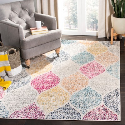 Ivory and Multicolor Geometric Synthetic Area Rug, 3' x 5'