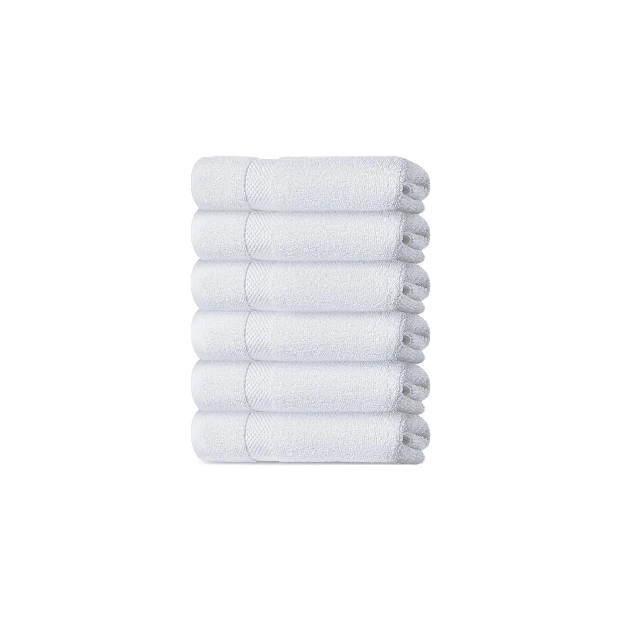 White Classic Luxury 100% Cotton Hand Towels Set of 6 - 16x30" White