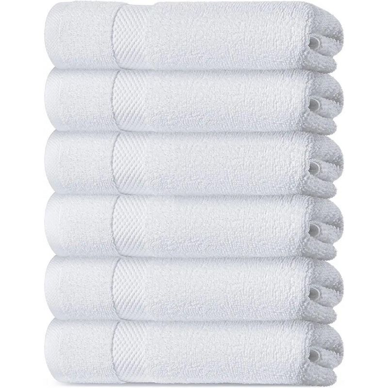 White Classic Luxury 100% Cotton Hand Towels Set of 6 - 16x30", 1 of 6