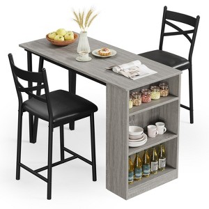 GustoWave 3 Piece Dining Table Chair Set, 47.8'' Wooden Counter Height Dining Table for 2, Kitchen Bar Table Set with Storage Shelves - 1 of 4