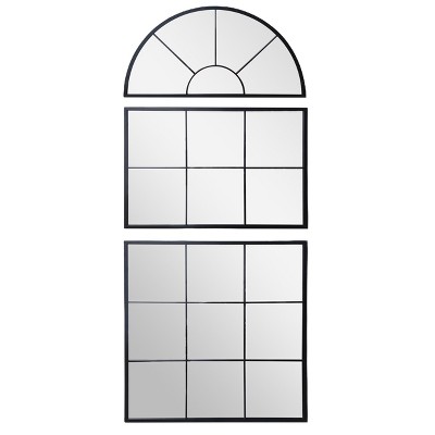 VIP Wood 68 in. Black 3-Piece Mirror with Grid and Arched Top