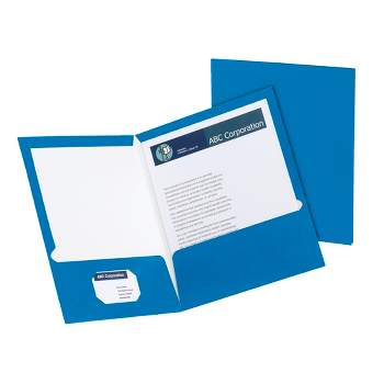 Oxford 2-Pocket Laminated Folder, 100 Sheet Capacity, Blue, Pack of 25