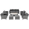 Sonkuki 8-Piece Patio Conversation Set with Ottoman and Side Table, Navy Blue Cushion - 2 of 4