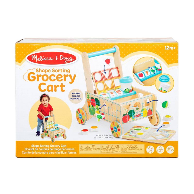 Melissa &#38; Doug Wooden Shape Sorting Grocery Cart Push Toy and Puzzles, 4 of 17