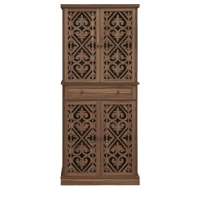 Chery Life 4-Door Beige Storage Cabinet with 1 Drawer & 4 Adjustable Shelves - Decorative Symmetrical Carved Panel Design - 1 of 4