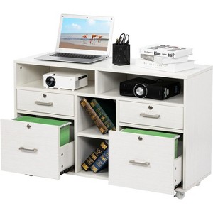 VINGLI Wood File Cabinet with 4 Drawers for Letter Files, Mobile Printer Stand, Lockable Lateral Filing Cabinets for Home Office, White - 1 of 4