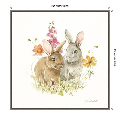 Springtime Bunnies Floral Canvas Framed Wall Art