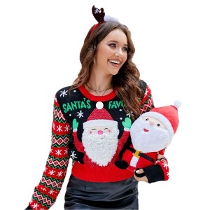 Coolmee Women's Ugly Christmas Sweater Funny Xmas Santa Claus Pullover Top Knit Casual Long Sleeve Sweater - 1 of 4