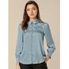 INSPIRE CHIC Women's Puff Long Sleeve Point Collar Vintage Button Work Satin Shirt - 2 of 4